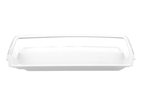 Clear plastic Left Door Shelf Bin Replacement Part for Refrigerator Compatible with LG Kenmore Sears, front view.