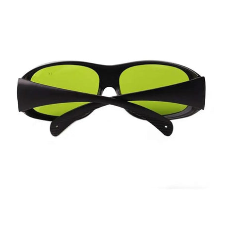 Legit Infrared Laser Safety Glasses Blocking 740Nm To 1100Nm ND YAG And Diode Beams with green lenses and black frame.