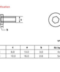 Nuts specification diagram showing dimensions for Heavy Duty M8 X 40mm Hex Socket Cap Screws With Countersunk Furniture Nuts.