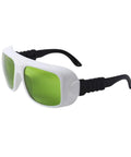 Heavy Duty Clear Laser Safety Glasses Featuring Rock Solid Optical Density Ratings For Erbium And Near Infrared Lasers, green lens, protective frame.