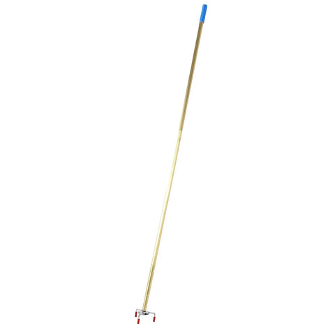 Killer Smoke Detector Removal Tool With Solid Aluminum Extension Pole For High Ceilings shown standing vertically for easy access.