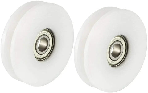 Pro Grade Deep V Groove Guide Bearing Pulley With Solid Metal And Nylon Build Crafted For Butter Smooth Rail Glide, pair of 50mm wheels.