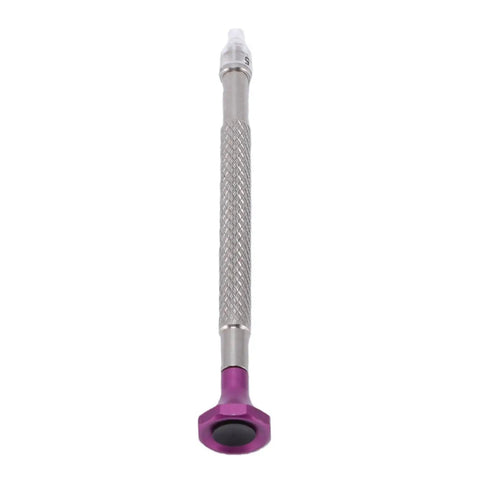 Pro Grade Watch Hand Presser Tool With 20 Pin Sizes for setting hour, minute, and second hands, with purple end, stainless steel body