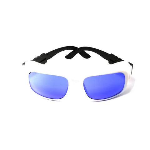 Top Shelf Pulsed Dye Laser Safety Glasses With Hella Solid OD4 Plus Protection For 585 To 595Nm Yellow Laser Workflows featuring blue lenses.