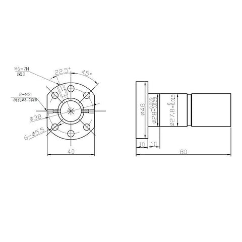Heavy Duty Anti Backlash Double Ball Screw Nut Dfu1605 Rmu1605 16Mm 80Mm Flange Assembly drawing dimensions for CNC router usage