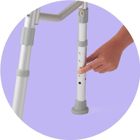 Hand adjusting height of Transfer Bench Shower Chair With Backrest Adjustable Seat From 18 To 22.5 Inches Durable Aluminum Frame
