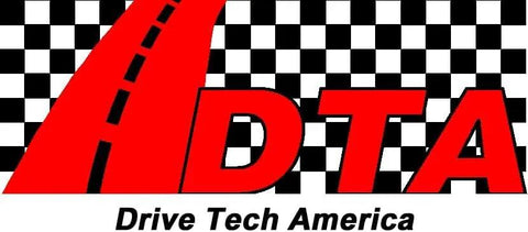 Logo of Drive Tech America featuring bold red letters DTA on a black and white checkered background.