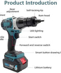 Rock Solid Cordless Electric Rivet Gun Delivering No Sweat M3 To M12 Blind Nut Setting With Auto Feed Technology features gear adjustment and lithium battery.