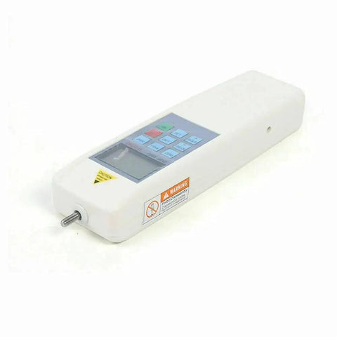 Top Shelf Heavy Duty Digital Push Pull Force Tester Rated At 500N Peak Load with buttons and display for tensile strength checks.