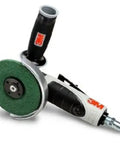 Professional Grade Air Powered Grinder Built Like a Tank With Rock Solid Hand Feel and Quick Guard Adjustments Running at 12000 RPM for Smooth Four Inch Type 27 Metal Works side view showing right angle head and disc.