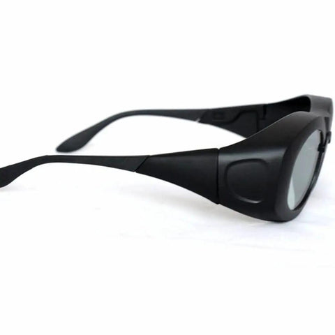 Top Shelf Laser Safety Glasses Delivering Hella Secure Eye Shielding For 980Nm Through 2500Nm Beams with black frame and crisp lenses.