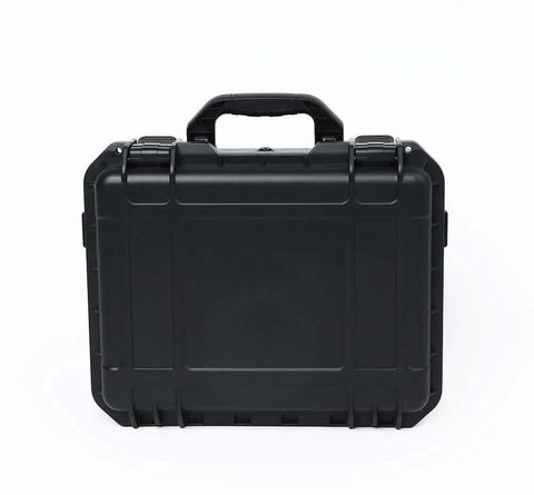 14Inch Waterproof Hard Shell Case With Custom Foam Insert For Cameras And Electronics Drop Dead Secure Shockproof Gear Tote, black exterior, front view.