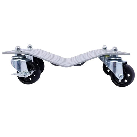 Heavy Duty Tire Wheel Dolly Set Of Four With Locking Swivel Casters And Six Thousand Pound Capacity showing one dolly with black wheels.