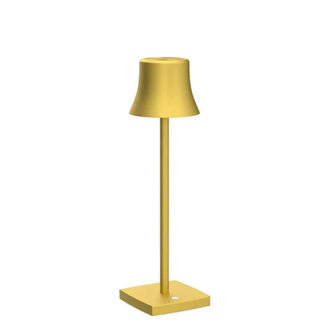 Cordless LED Desk Lamp On The Go With Rechargeable 5000mAh Battery, Three Level Dimming, USB Ready, Gold Finish on white background.