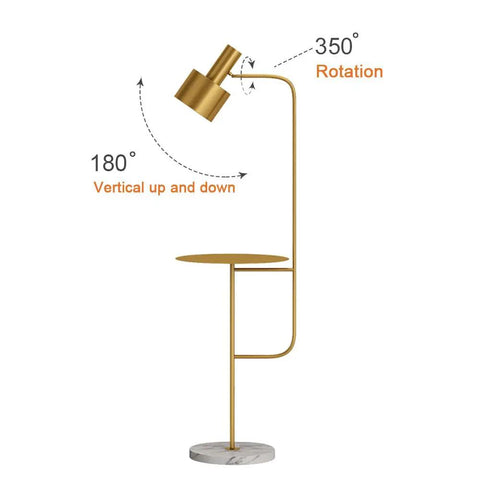 Contemporary Floor Lamp With Table, Adjustable Arm, And Cozy Glow, Ideal For Living Room Den Office Or Bedroom, E26 Base, Brushed Brass Finish