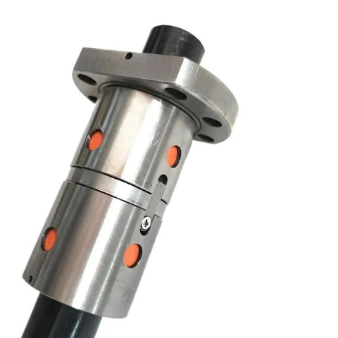 Heavy Duty Anti Backlash Double Ball Screw Nut Dfu1605 Rmu1605 16Mm 80Mm Flange Assembly slick detail view of silver metal with orange accents