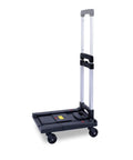 Heavy Duty Foldable Push Hand Cart With Retractable Aluminum Alloy Handle, black plastic base, size: 50 x 92 by 61 cm, ideal for moving loads.