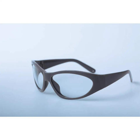 Top Shelf Co2 Laser Safety Glasses With Premium Infrared Eye Armor Covering 2700 Through 3000 Nanometer Zones Delivering OD Six Plus Ratings side view on light background.