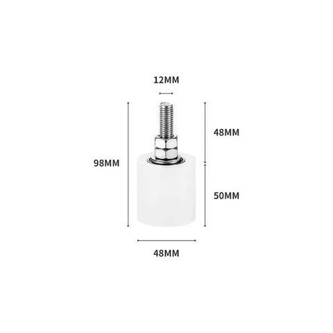 Product image of Heavy Duty Nylon Positioning Pulley For Sliding Door Clamp And Wheel Bearing Roller Guide with dimensions.