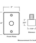 Diagram of Game Changer 12v Pwm Dimmer Switch For Rvs And Trailers, showing front plate and dimmer dimensions.