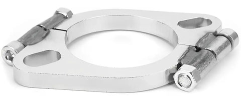 Heavy Duty 2 Pack Split Flange Repair Kit For Cars And Motorcycles 2 Bolt Flat Oval Design 2.25 Inch Exhaust Pipe Replacement close-up of shiny silver flange