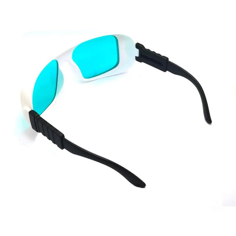 Top Tier Badass Laser Safety Glasses Featuring Heavy Duty OD4 Plus Filter And Crystal Clear Lenses providing superior eye protection from an angled view.