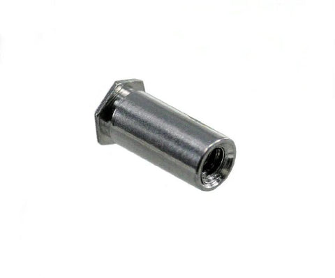 Heavy Duty Aluminum Hex Threaded Blind Standoffs M4 By 10Mm Self Clinching Mounting Spacers For Electrical Panels and Custom Builds - close-up view of a standoff.