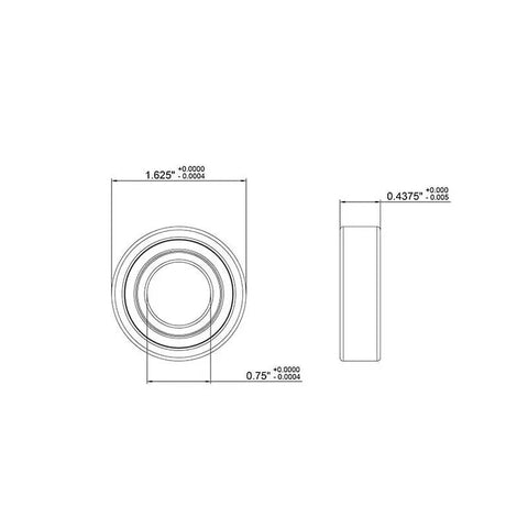 Heavy Duty Stainless Steel Double Rubber Sealed Ball Bearings Size Three Quarter By One Five Eighth By Seven Sixteenths dimensions drawing