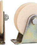 Two Pack Heavy Duty Nylon V Groove Track Wheels Easy Swap For Worn Sliding Door Rollers Featuring Beefy Double Bearings and Rock Solid Rigidity For Smooth Pocket Door Upgrades displayed at an angle