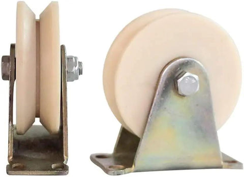 Two Pack Heavy Duty Nylon V Groove Track Wheels Easy Swap For Worn Sliding Door Rollers Featuring Beefy Double Bearings and Rock Solid Rigidity For Smooth Pocket Door Upgrades displayed at an angle