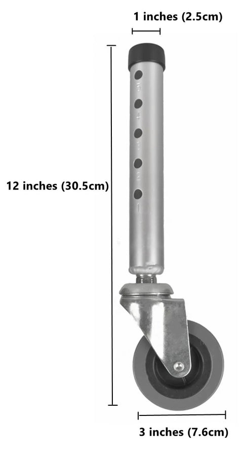 Universal Rotating Adjustable Height Replacement Walker Caster Wheel Pack of 2 Swivel Wheels for Most Walkers and Rollators side view