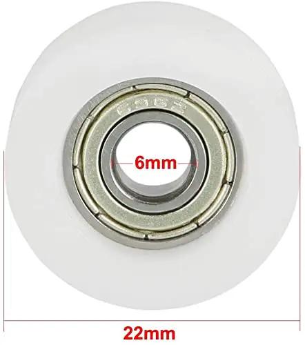 4 Pack Rock Solid Metal V Groove Bearing Pulley Wheel 6Mm Id 22Mm Od 8Mm Thick Zero Drag Guide Roller For Linear Rail 3D Printer And Custom Workshop Projects close-up showing 6mm inner diameter and 22mm outer diameter.
