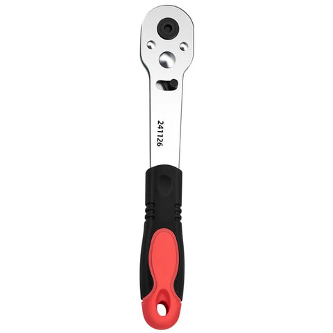 Heavy Duty One Quarter Inch Ratcheting Wrench Set Forged From Durable Carbon Steel close-up of ratchet wrench with ergonomic handle.