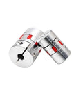 Claw Type Flex Jaw Shaft Coupler For CNC Stepper Servo Motors with shiny silver finish and red accents, 40mm outer diameter.