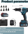 Cordless Electric Rivet Nut Gun Set With 26V Battery Heavy Duty Automatic Fastening Tool, includes gun and accessories in a compact case.