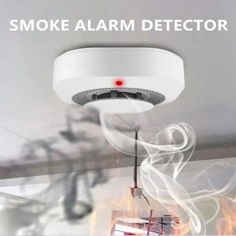 Dual Sensor Smoke Detector And Fire Alarm 4 Pack Kit Delivering Battle Ready Protection Plus 85 Decibel Siren For Homes Craving Heavy Duty Safety And Zero Hassle Setup Anytime, mounted on ceiling with smoke rising.