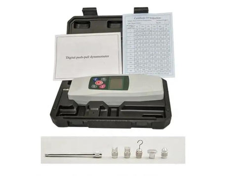 Heavy Duty Digital Push Pull Force Gauge Featuring Precision Handheld Dynamometer For Real Time Load Testing With 300 Newton Capacity Plus Plug And Play Setup And Crisp Readings For Everyday Shop Grind And Top Tier Quality Control kit with gauge, attachments, and manuals.
