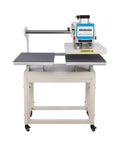 Heavy Duty 16X24 Dual Station Pneumatic Heat Press With Up Sliding Platen And LCD Touchscreen on a sturdy frame with dual platens.