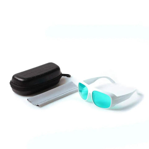 Hardcore Laser Safety Glasses Red Beam Protection OD4 Plus 620 To 700 Nm Range with case and cloth for shop use.