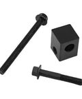 Premium Alternator Belt Tensioner Pulley Adjuster Kit hardware including bolts and a steel block for Hyundai Elantra and Kia Rio.