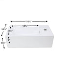 Side view of Rectangular White Ceramic Vessel Sink For Countertop Install With RenoGloss Finish, dimensions labeled