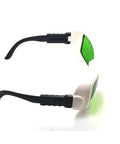 Heavy Duty Clear Laser Safety Glasses Featuring Rock Solid Optical Density Ratings For Erbium And Near Infrared Lasers; side view with green lenses.