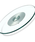 Premium Tempered Glass Lazy Susan Turntable featuring a sleek swivel design, ideal for easy meal service.