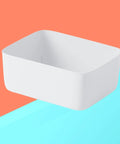 Stackable White Plastic Drawer Organizers For Bras Socks And Underwear Open Top Storage Bins, rectangular design.