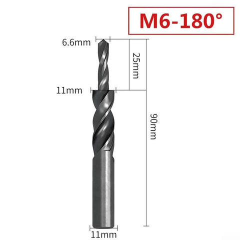 HSS cobalt two-stage spiral drill bit, M6-180°, for metal drilling; Amazon brand, front view