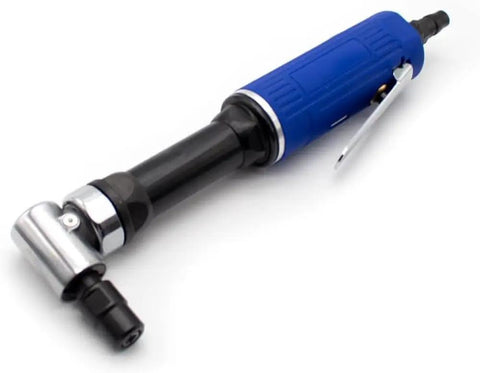 Pro Level Air Die Grinder 90 Degree Angle Polishing Tool 18000 Rpm Pneumatic Engraving And Cutting Machine For Tight Squeezes, blue handle.