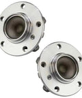 Road Ready Front Wheel Bearing And Hub Assembly Set Driver Passenger Side For Bmw Activehybrid 3 And 3 Or 4 Series 2013 To 2016 With Knockout Durability And 12Mm Bolts close-up image showing two hub assemblies with sealed ball bearings.
