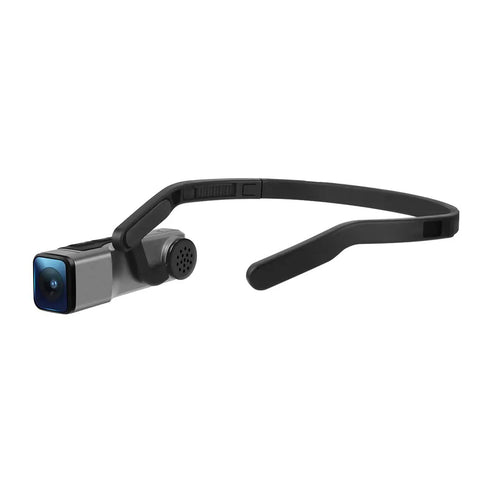 4K 60FPS Head Mounted Action Camera With 2 Axis Gimbal Stabilizer, lightweight gray design, shown from the side