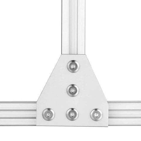 Close-up of Kickass 2020 Series Aluminum Corner Brackets And Five Hole T Shape Joint Plates for structural rigidity.