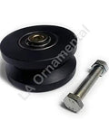 Heavy Duty Four Inch Uhmw Nylon V Groove Rolling Wheel Built Tough For Smooth Sailing Performance Featuring Sealed Ball Bearings And Zero Hassle Sliding Gate Motion Rated At Seven Hundred Fifty Pounds Capacity Set Of Two with a bolt.